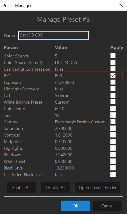 BRAW Studio Panel Premiere Pro Batch Change Settings Preset Only ISO 800